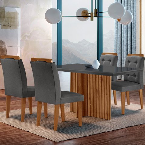 Sala de Jantar Mesa Olímpia 120cm Mdf Vidro Canto Reto com 4 Cadeiras Carol Moderna