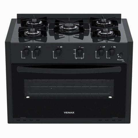 Fogão de Embutir 5 Bocas Picasso Line Preto Fosco Gás Glp com Forno Pcel560 - Venax 30260