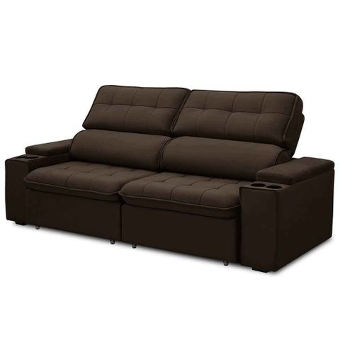 Sofá Retrátil Reclinável 3 Lugares 250cm Ginevra F05 Veludo Marrom - Mpozenato