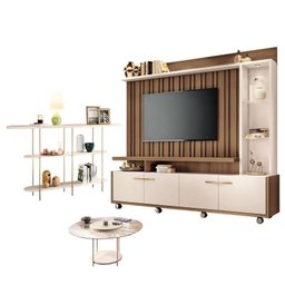Estante Home Theater Titan Off White Castanho e Aparador Infinity e Mesa de Centro sky com Tampo de  - 2