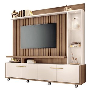 Estante Home Theater Titan Off White Castanho e Aparador Infinity e Mesa de Centro sky com Tampo de 