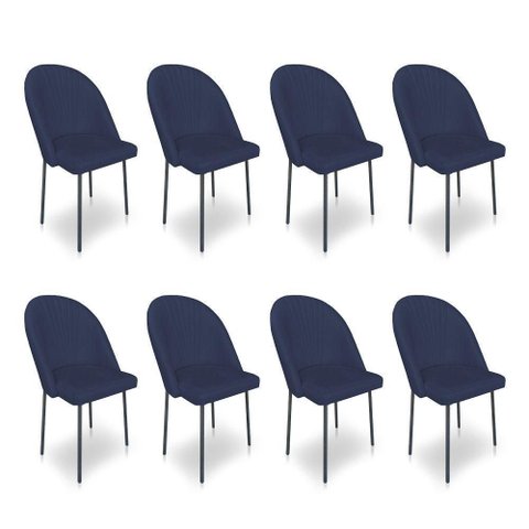Kit 8 Cadeiras Poltrona de Jantar Ariel Suede Azul Marinho Pés de Ferro Preto - Pallazio