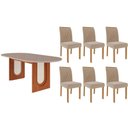 Ver imagem 1 de Conjunto: Mesa Sala Jantar Valentina Oval 210cm + 6 Cadeiras Juliana Cinamomo/off White - Carvalho/