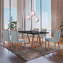Ver imagem 1 de Conjunto Sala de Jantar Mesa Viena Madeira Maciça 160x90cm Tampo Retângular Vidro Preto com 6 Cadeir
