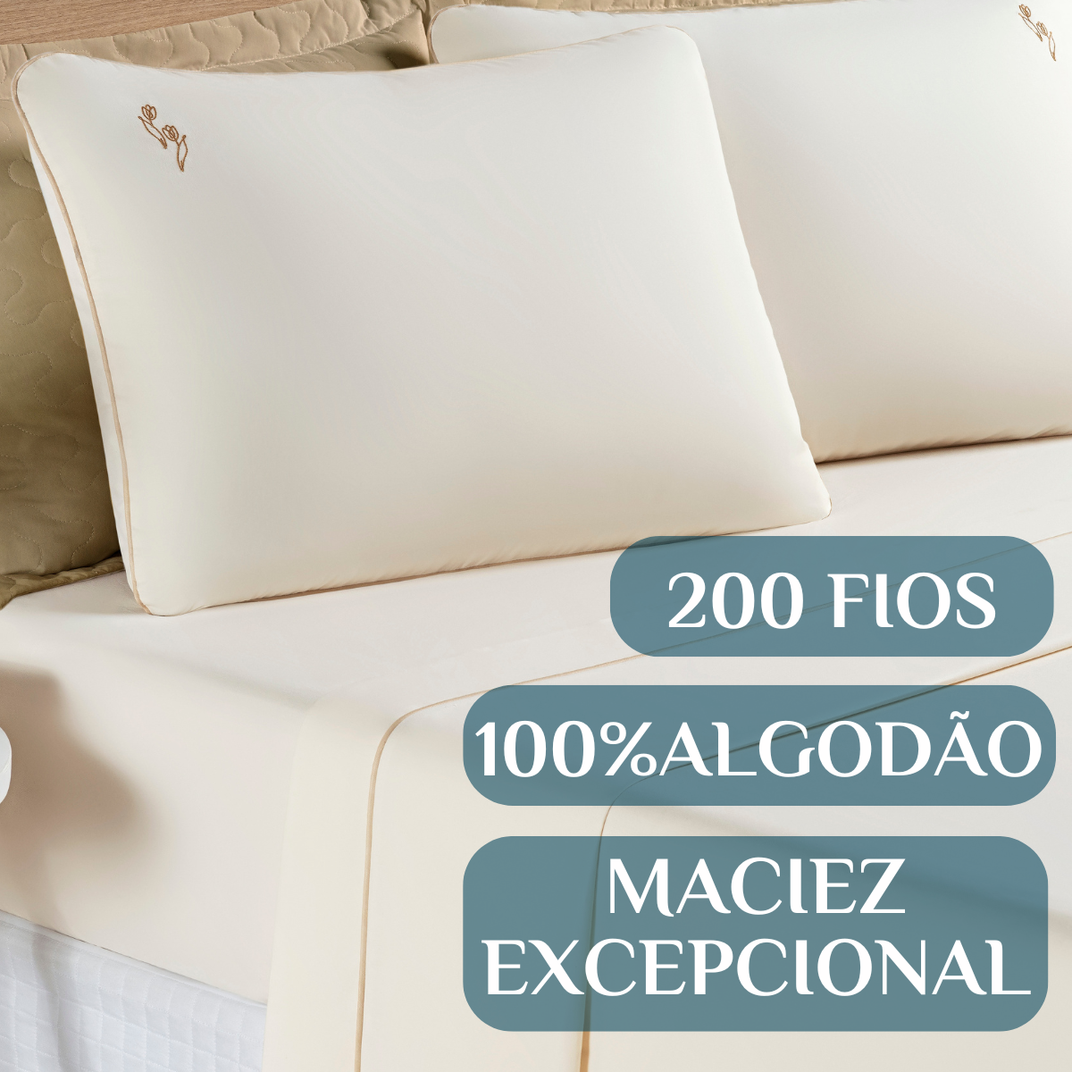 Conjunto de Lencol Casal King Size Casa Blanca 100%algodao Super Macio:palha - 3