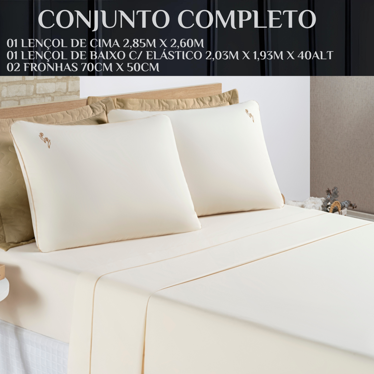 Conjunto de Lencol Casal King Size Casa Blanca 100%algodao Super Macio:palha - 6