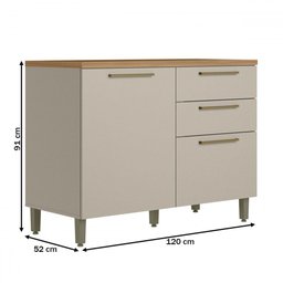 Balcão de Cozinha 120 Cm Atena 1 Portas 3 Gavetas 100% Mdf Jequitibá/off White Fosco - Linea Brasil - 3