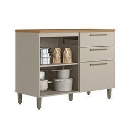 Balcão de Cozinha 120 Cm Atena 1 Portas 3 Gavetas 100% Mdf Jequitibá/off White Fosco - Linea Brasil - 2