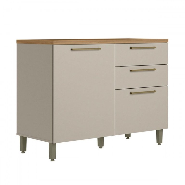 Balcão de Cozinha 120 Cm Atena 1 Portas 3 Gavetas 100% Mdf Jequitibá/off White Fosco - Linea Brasil Balcão de Cozinha 120 Cm Atena 1 Portas 3 Gavetas 100% Mdf Jequitibá/off White Fosco - Linea Brasil