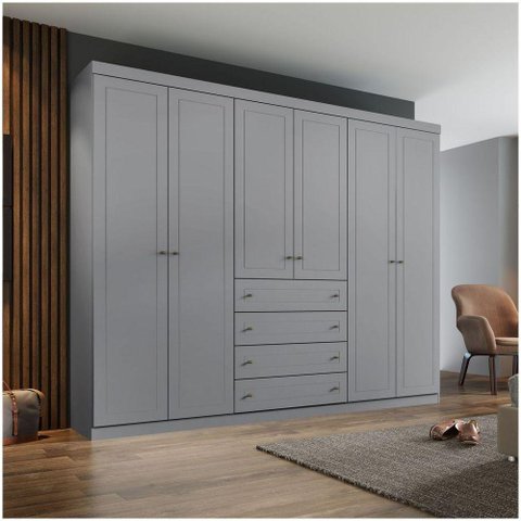 Guarda Roupa Casal 6 Portas 4 Gavetas Mississipi Henn Cinza