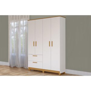 Guarda Roupa Infantil 4 Portas e 2 Gavetas Jujuba Nature/branco - Permóbili Baby