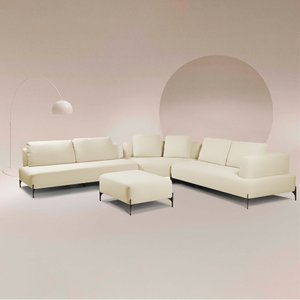 Sofá Modulado Sala de Estar 495cm Marino de Canto Pés de Ferro com Almofadas Linho Off White G92 - G