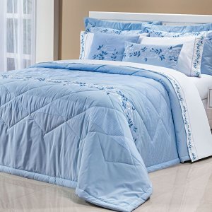 Kit Cobre Leito King Size Azul 100% Algodão 200 Fios 7 Peças 2,80m X 2,70m