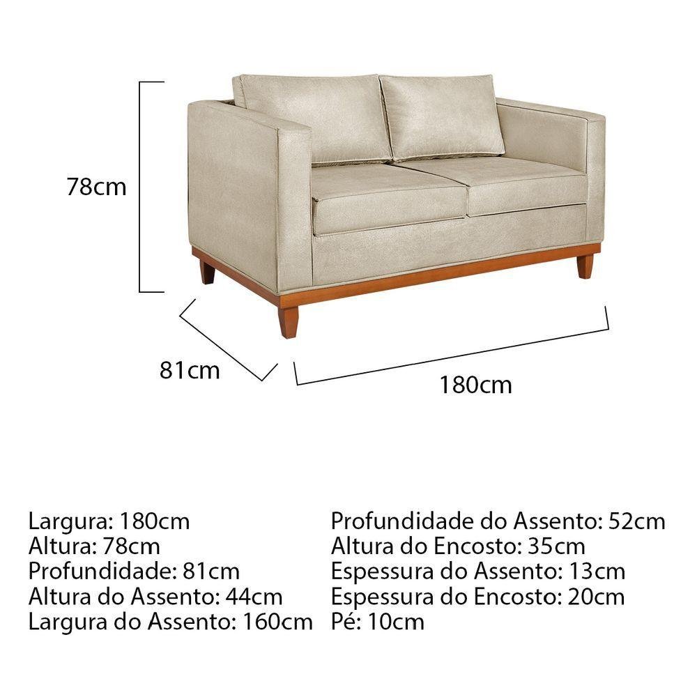 Kit Sofá 2 e 3 Lugares e 2 Poltronas Europa 180 Cm Corano - Amarena Móveis Bege - 7