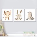 Ver imagem 2 de Kit 3 Quadros Infantis Animais Neutros 24x18cm:moldura Branca