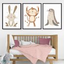 Ver imagem 1 de Kit 3 Quadros Infantis Animais Neutros 24x18cm:moldura Branca