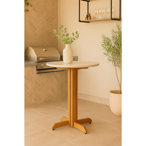 Mesa Bistrô Drinks Luxo em Mdf Off White Madeira Maciça Mel Cozinha Bar Restaurante