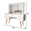 Ver imagem 3 de Penteadeira Camarim Bancada Maquiagem 100% Mdf Espelho Led 5 Gavetas Pés Palito Retrô Branco