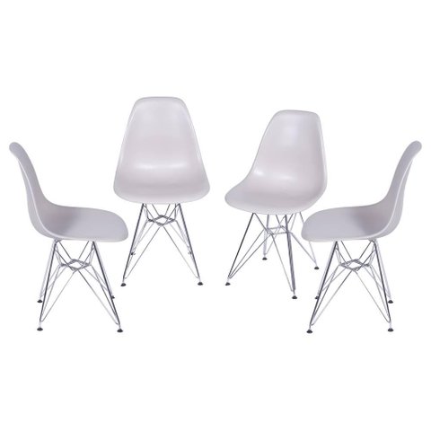 Kit com 4 Cadeiras Eames Policarbonato com Base Cromada na Cor Fendi - 64543
