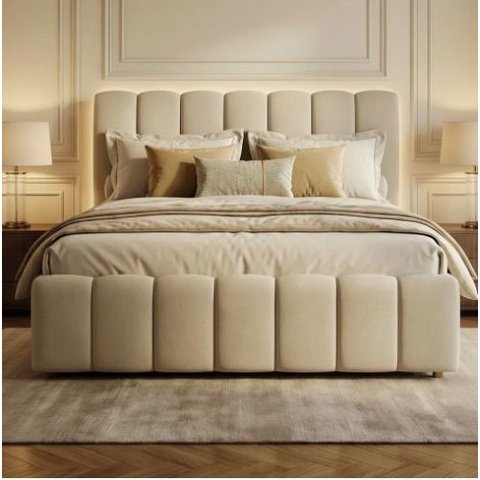 Cama Estofada Queen 1,60m Premium Conforto Edesign Moderno Bege
