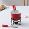 Conjunto Fondue Completo em Cerâmica Vermelho Premium Queijo, Chocolate e Carne com Fogareiro e Garf - 5
