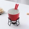 Conjunto Fondue Completo em Cerâmica Vermelho Premium Queijo, Chocolate e Carne com Fogareiro e Garf - 6