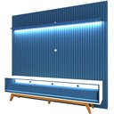 Ver imagem 2 de Rack com Painel Ripado para TV até 90 Polegadas 100% MDF com LED 228,8CMX308CM Pés em Madeira Maciça 3 Gavetas Nobre Azul