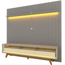 Ver imagem 3 de Rack com Painel Ripado para TV até 90 Polegadas 100% MDF com LED 228,8CMX308CM Pés em Madeira Maciça 3 Gavetas Nobre Cinza