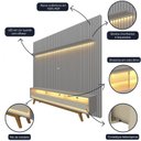 Ver imagem 6 de Rack com Painel Ripado para TV até 90 Polegadas 100% MDF com LED 228,8CMX308CM Pés em Madeira Maciça 3 Gavetas Nobre Cinza