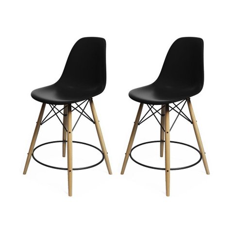 Kit 2 Banquetas Eames Eiffel de Madeira Assento Preto