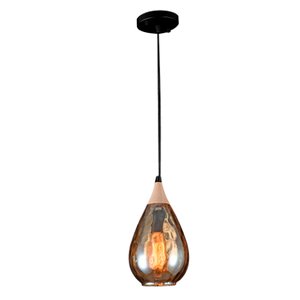 Pendente Vidro Âmbar com Detalhe em Madeira 28cm 1e27 Paris Luz