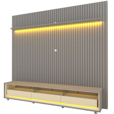 Rack com Painel Ripado para TV até 90 Polegadas com LED 100% MDF 228,8cmx295cm 3 Gavetas com Rodízios Naturale