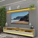 Ver imagem 1 de Rack com Painel Ripado para TV até 90 Polegadas 100% MDF com LED 228,8CMX295CM 3 Gavetas com Rodízios Naturale Yescasa Cinza