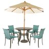 Kit 4 Cadeiras Fibra Azul Turquia E Mesa Preta E Bege - 1