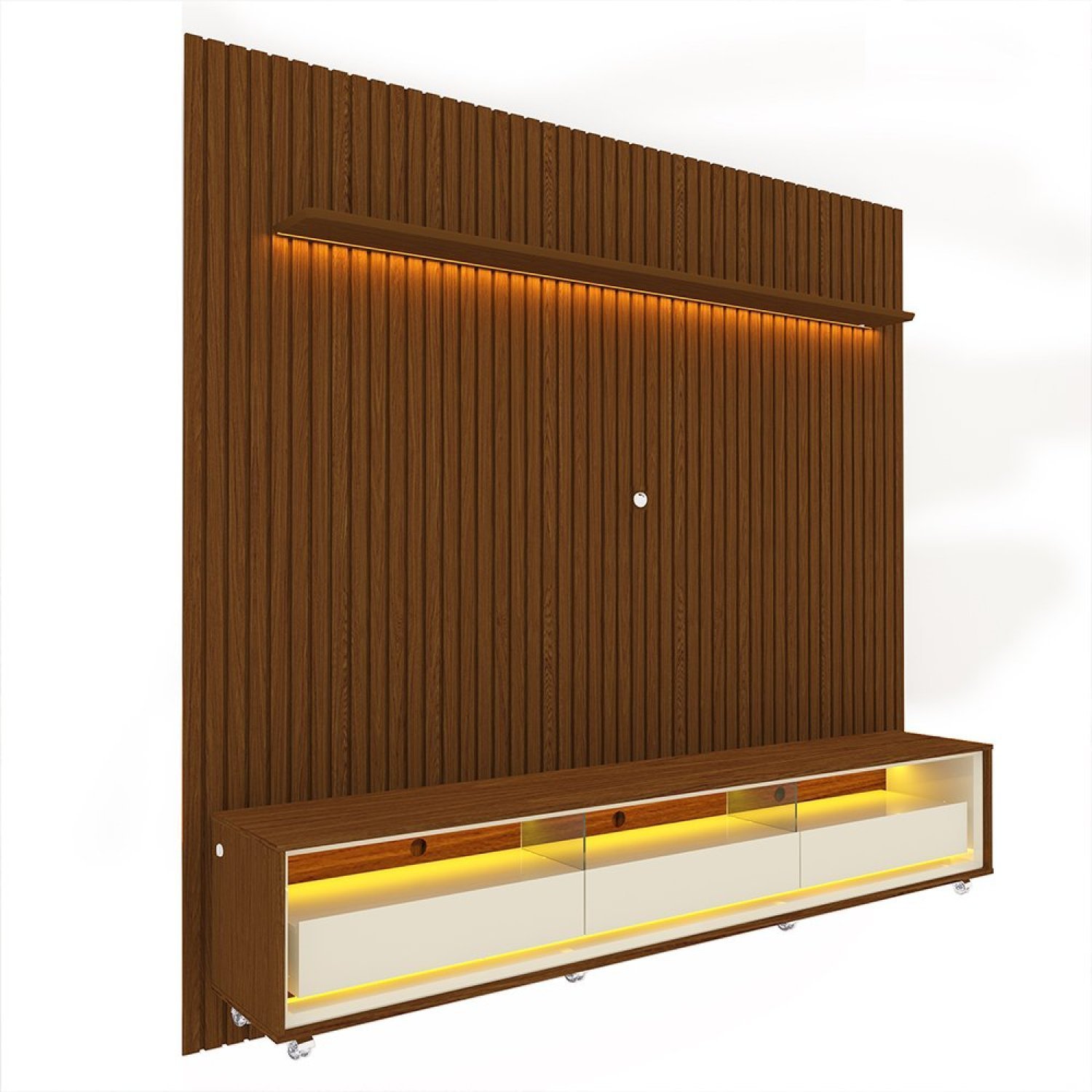 Rack com Painel Ripado para Tv até 85 Polegadas Led 3 Gavetas com Rodízios 230cm Naturale - 3