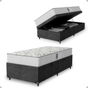 Ver imagem 1 de Cama Baú Solteiro Suede Cinza + Colchão D33 One Face Branco - e-Shop Casa