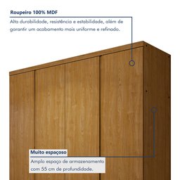 Guarda Roupa Casal 4 Portas com 5 Gavetas 100% MDF Urbano - 8