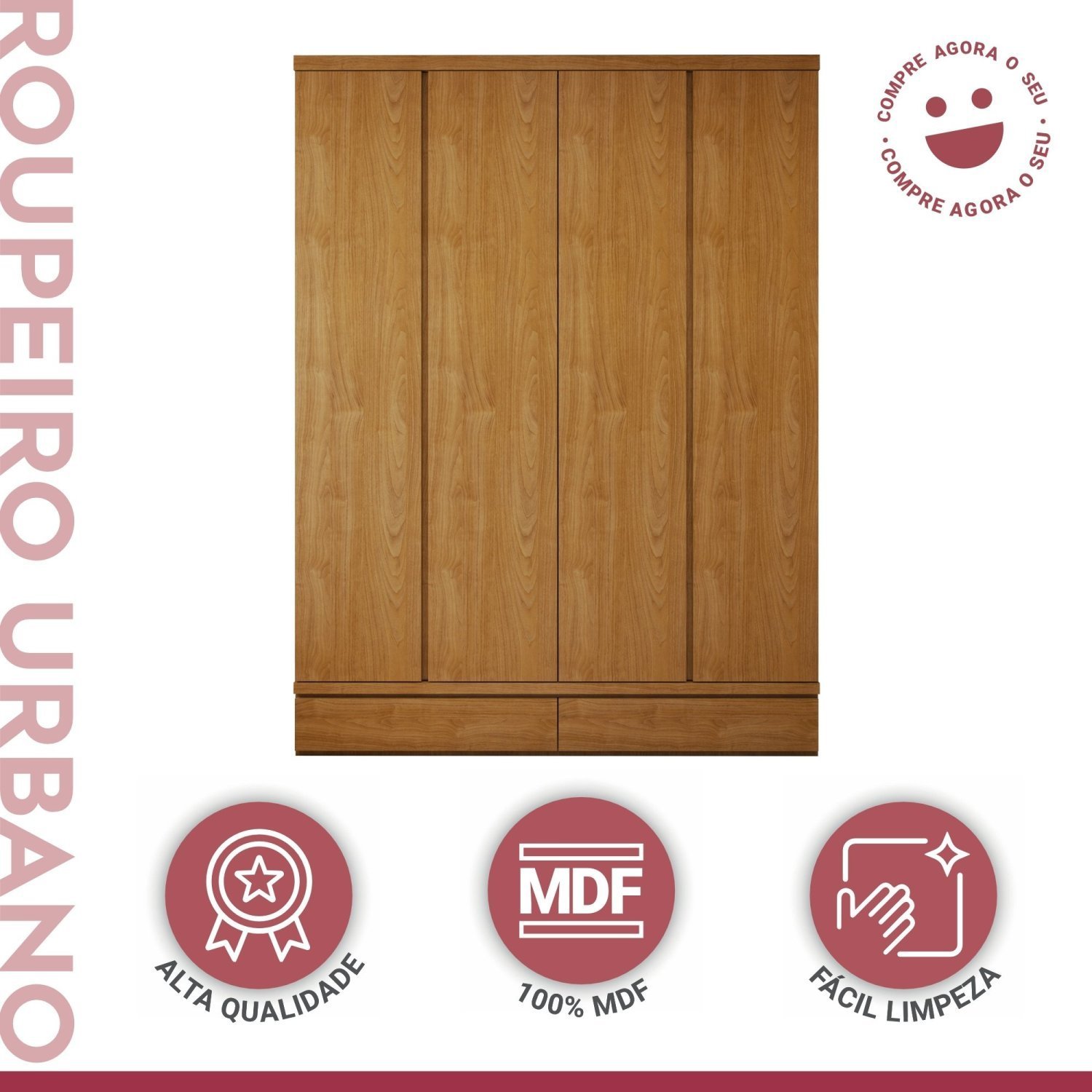 Guarda-roupa 4 Portas 3 Gavetas 100% Mdf Urbano - 2