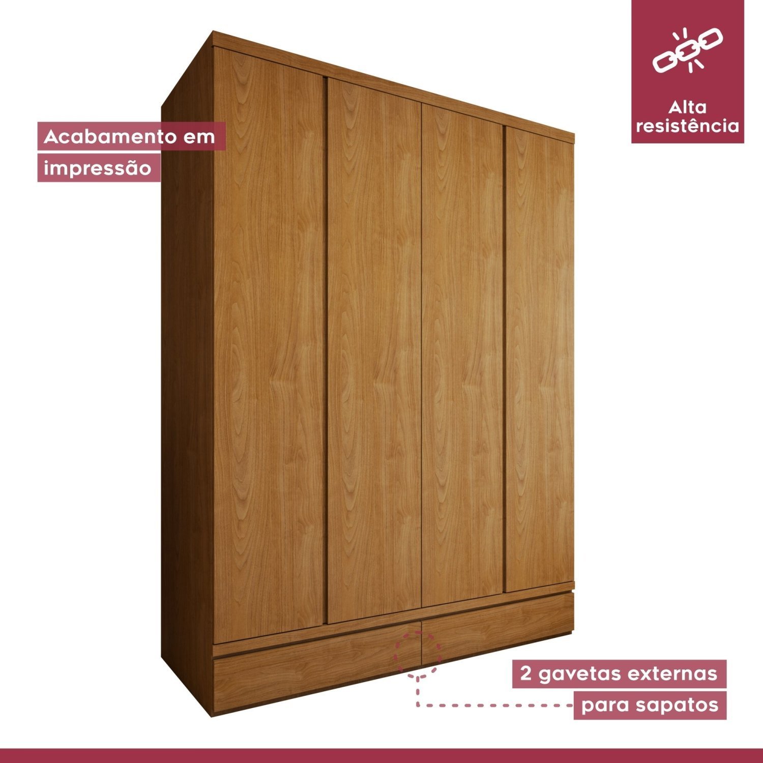 Guarda-roupa 4 Portas 3 Gavetas 100% Mdf Urbano - 6