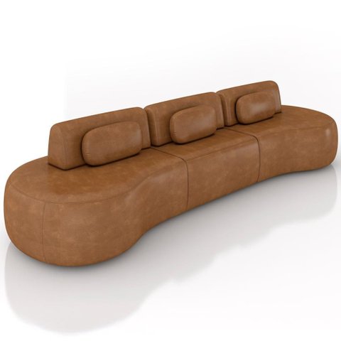 Sofá 5 Lugares Orgânico para Sala Living 326cm Vasti M03 Couríssimo Whisky - Lyam Decor