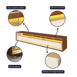 Rack para TV até 85 Polegadas com LED e Rodízios 211,4cm 100% MDF Requinte - 6