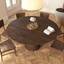 Ver imagem 3 de Mesa de Jantar Redonda 160cm Scandi 9 Lugares Lamina Natural de Madeira Castanho