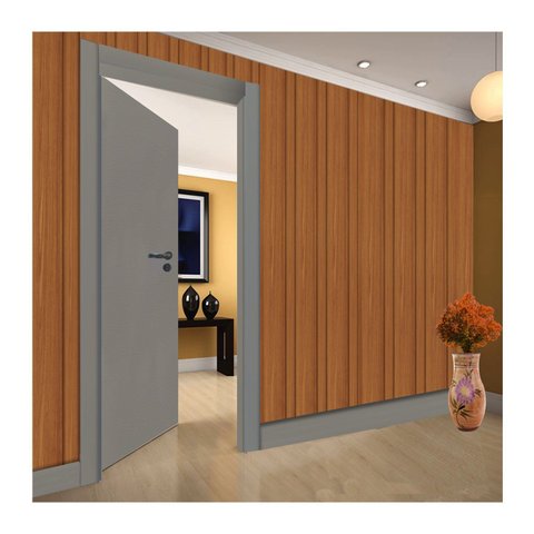 Kit Porta de Madeira 210x80cm Lisa Laqueada Moldufama Abertura Esquerda Cinza