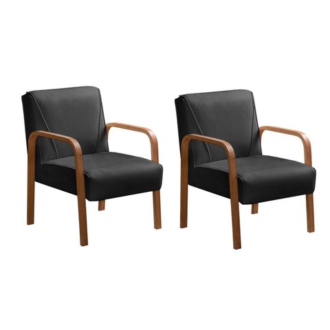 Kit 2 Poltronas Anita Conjunto Cadeiras Moderna Braço Madeira Preto 410