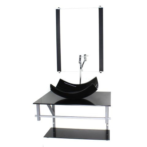 GABINETE DE VIDRO PARA BANHEIRO 60CM AC CUBA RETANGULAR CURVADA PRETO FULL COM TORNEIRA CROMADA