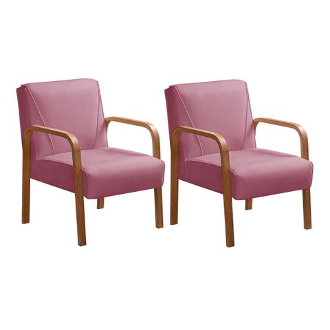 Kit 2 Poltronas Anita Conjunto Cadeiras Moderna Braço Madeira Rosa 280