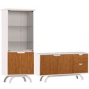 Ver imagem 1 de Kit Aparador Buffet Bar Living com Cristaleira Adega Vicky N01 Off White Ypê - Lyam Decor
