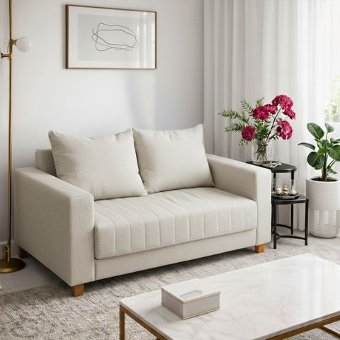 Sofá Namoradeira Requinte 1.40m 2 Lugares Estofado com Fibra Siliconada Design Moderno Branco