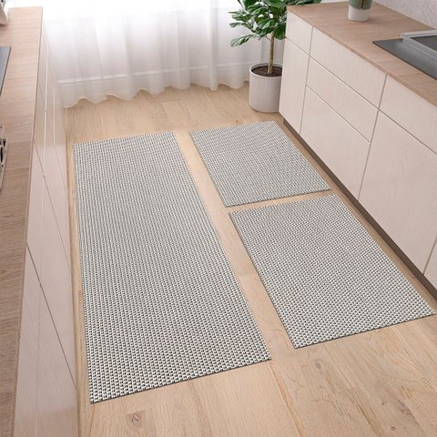 Tapete Kit Cozinha 3 Peças 1 Passadeira 1,30 X 0,45 2 Capacho 0,65 X 0,45 Rústico Antiderrapante Cru