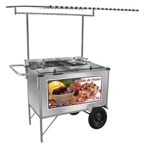 Carrinho 2 em 1 Cefaz Salada de Frutas e Açaí Luxo Inox Rodas Pneumáticas e Toldo L18p/t